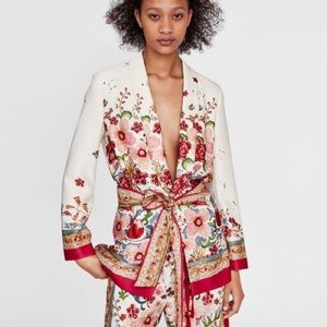 Zara  red and ecru floral blazer